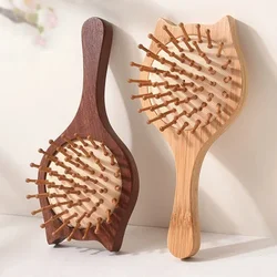 Girls Hairbrush Mini Portable Toddler Small Cartoon Cat Ear Air Cushion Comb for Kids Bamboo Sandalwood Brushes Hair Care Tool