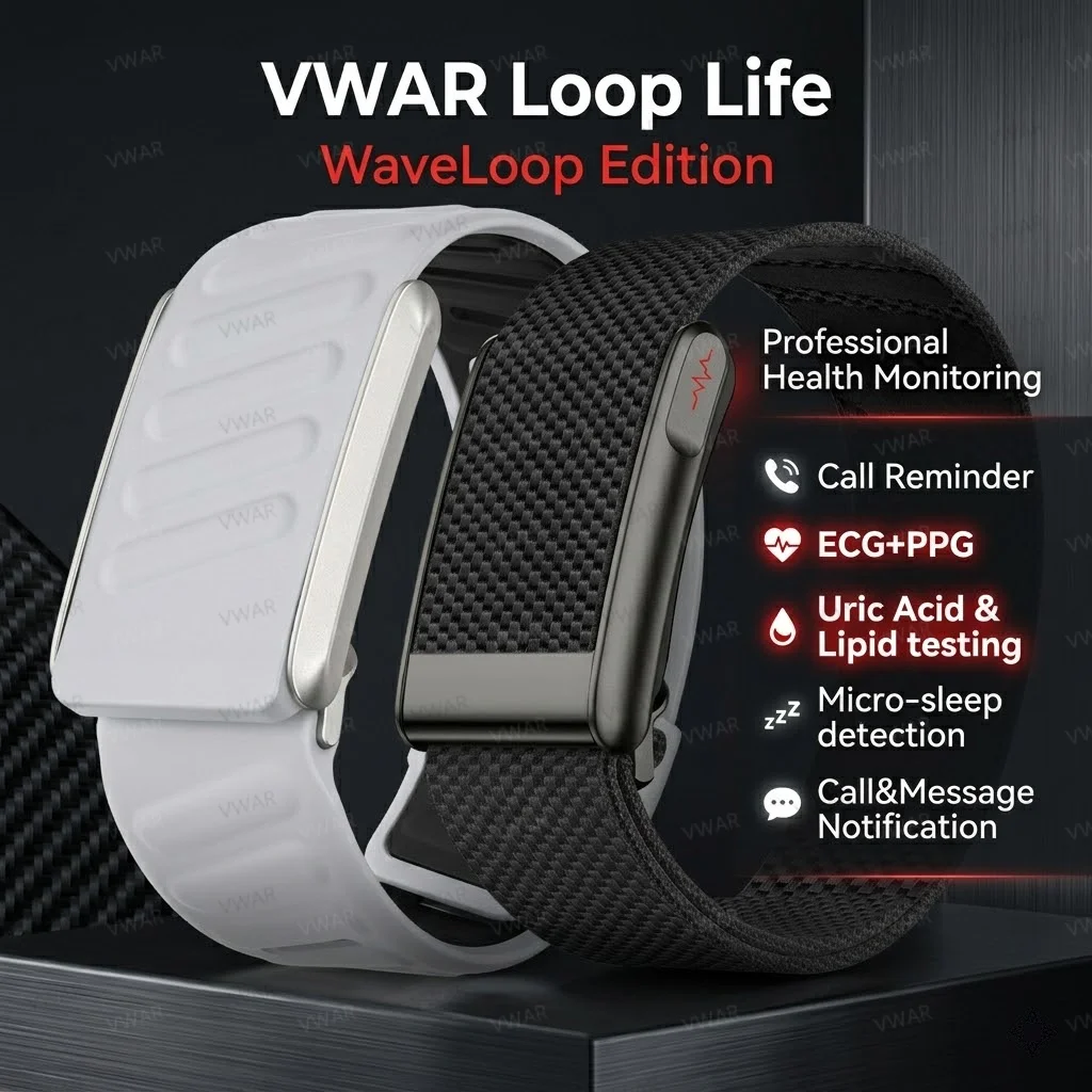 VWAR Loop Life WaveLoop Edition: Novo Monitor de Atividade Física 5ATM à Prova d'Água, Pulseira Inteligente Esportiva com ECG+HRV, Ácido Úrico e Lipíd