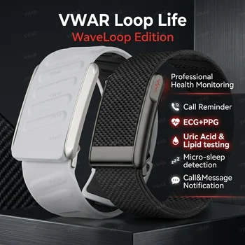 VWAR Loop Life WaveLoop Edition Fitness Tracker 5ATM Wodoodporny Sportowy Smart Band ECG+HRV Kwas Moczowy Lipidy Krwi Smartwatch Męski