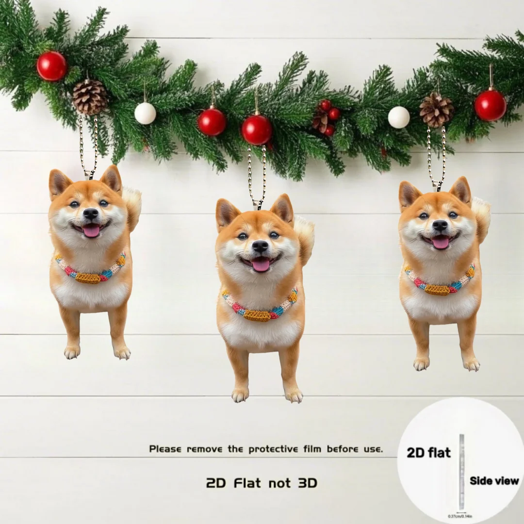 يبتسم شيبا Inu 2D شقة الاكريليك قلادة المفاتيح لطيف جرو حلية سحر شنقا الديكور لحقائب السيارات احتفالي حزب هدية