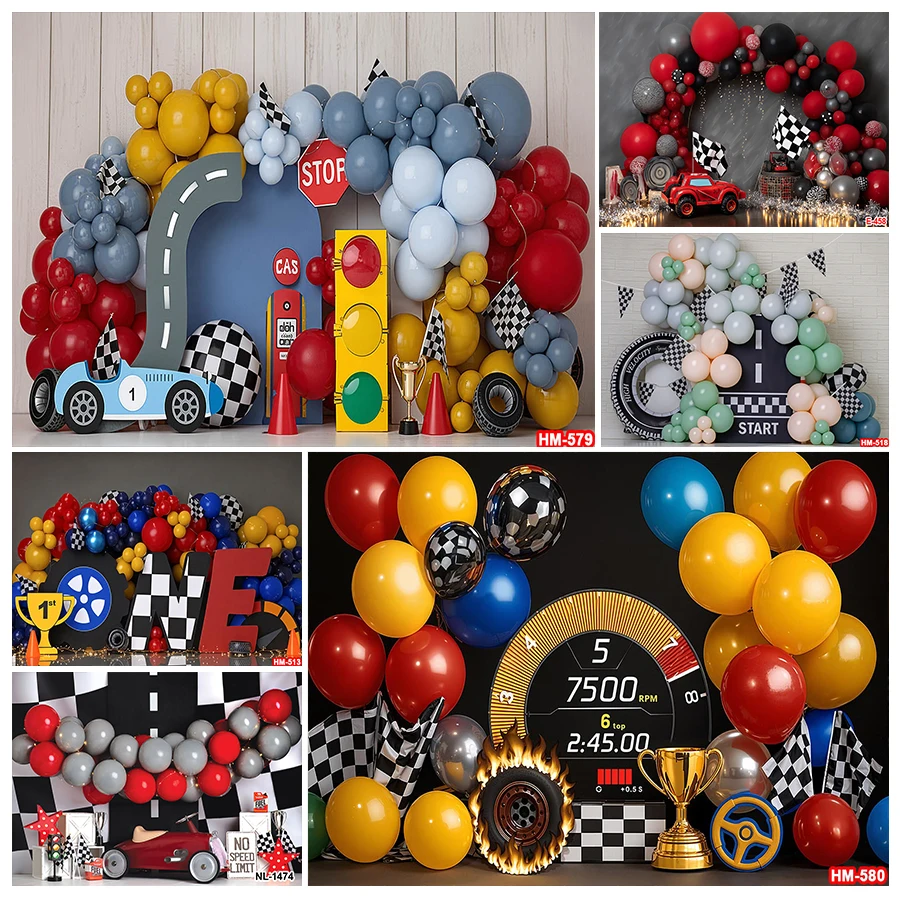 

Racing Car Backdrop Happy Birthday Party Banner Decorations Supplies Photography Background Photo Booth Studio Props