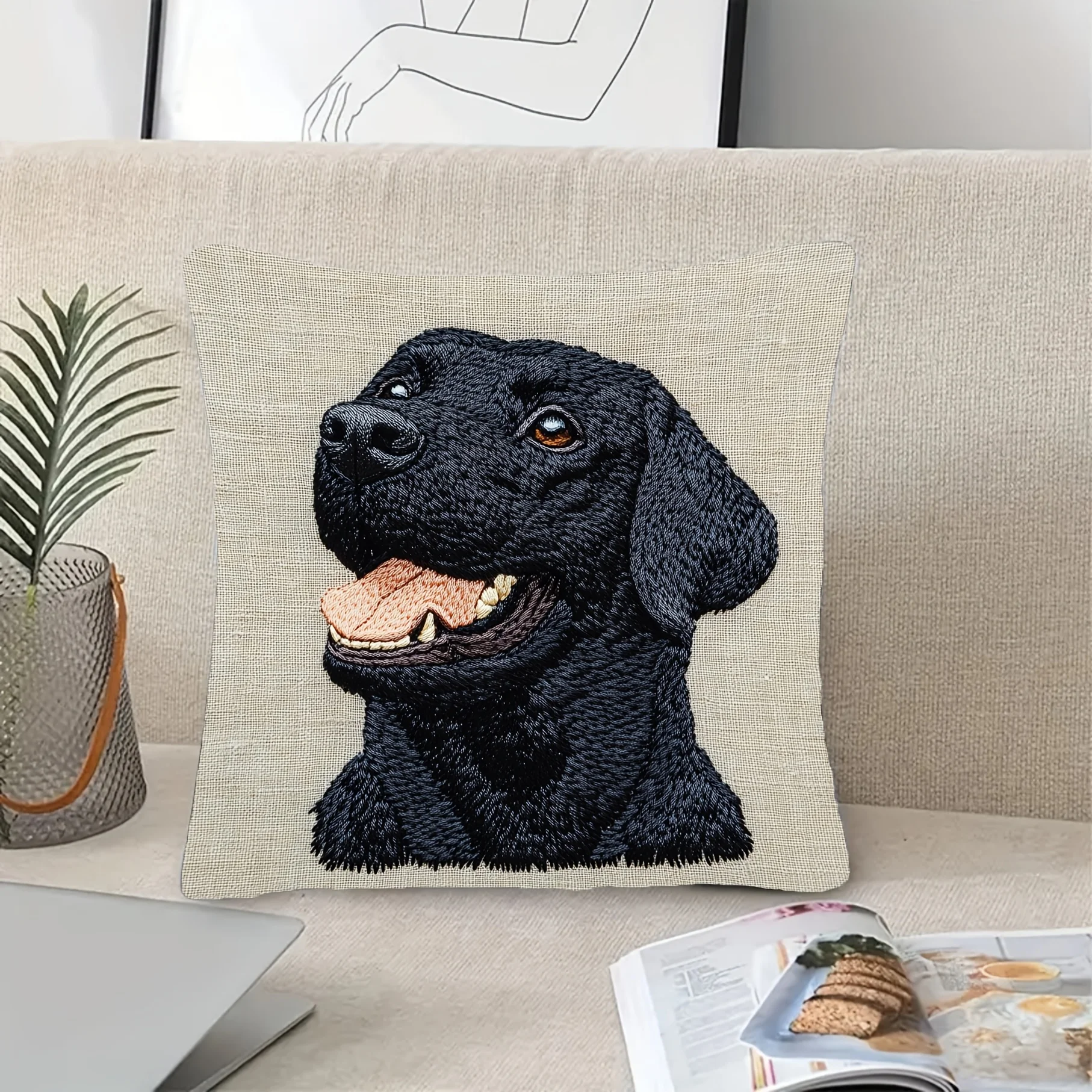 Black Labrador Printed Double-Sided Pillow Cover, 1pc Dog Animal Decorative Cushion Case for Sofa, Bedroom, Living Room Decor