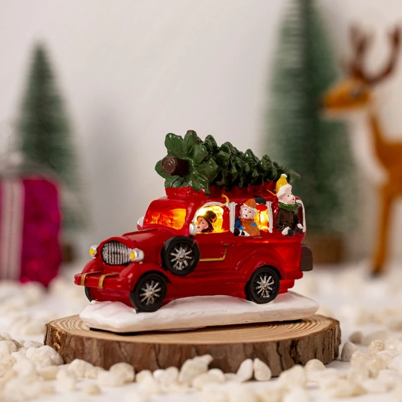 Christmas Decorations Truck Ornaments Transporting Christmas Tree Car Glowin Christmas Village For Kids Home Decor