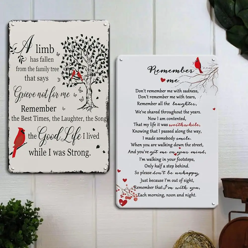 Memorial Gifts for Loss of Mother Father Husband, 2Pcs Sympathy Bereavement Gifts, Funeral Decorations 12x8 Inches Tin Sign Cond