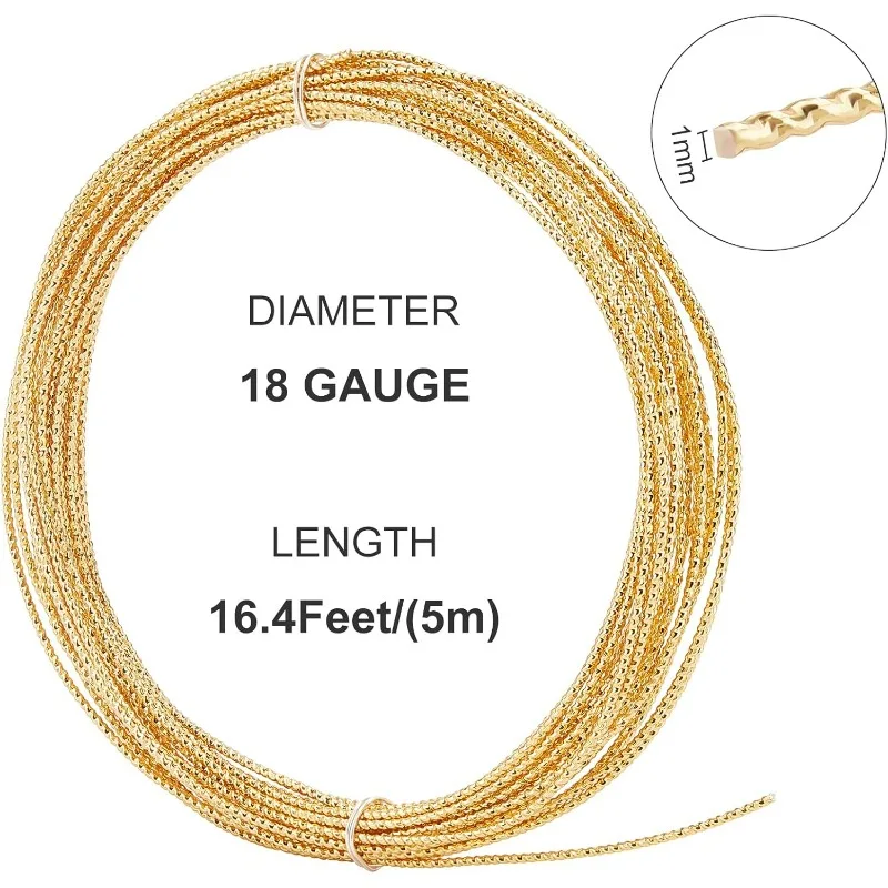 16.4ft 18 Gauge 14K Real Gold Plated Engraved Twist Gold Wire Textured Copper Wire Half Hard Copper Wire for Jewelry Beading