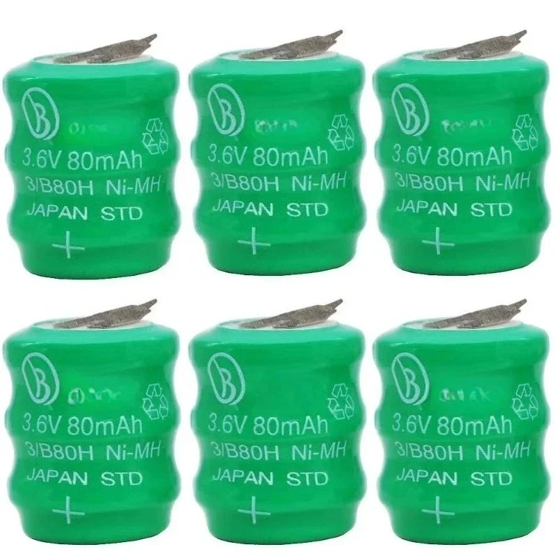 

6 pieces 3/B80H 3.6 volt 80mAh rechargeable battery with 2 pins, brand new