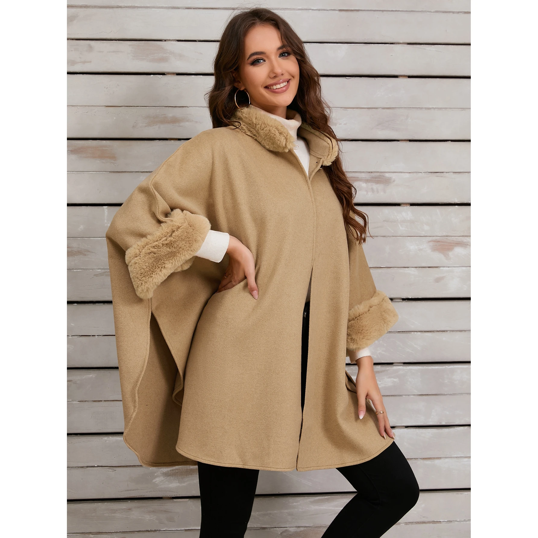 Casual Vintage Large Size Women's Coat with Fur Collar Overcoat Elegant Style Medium Thickness Seven Sleeve Length for Autumn