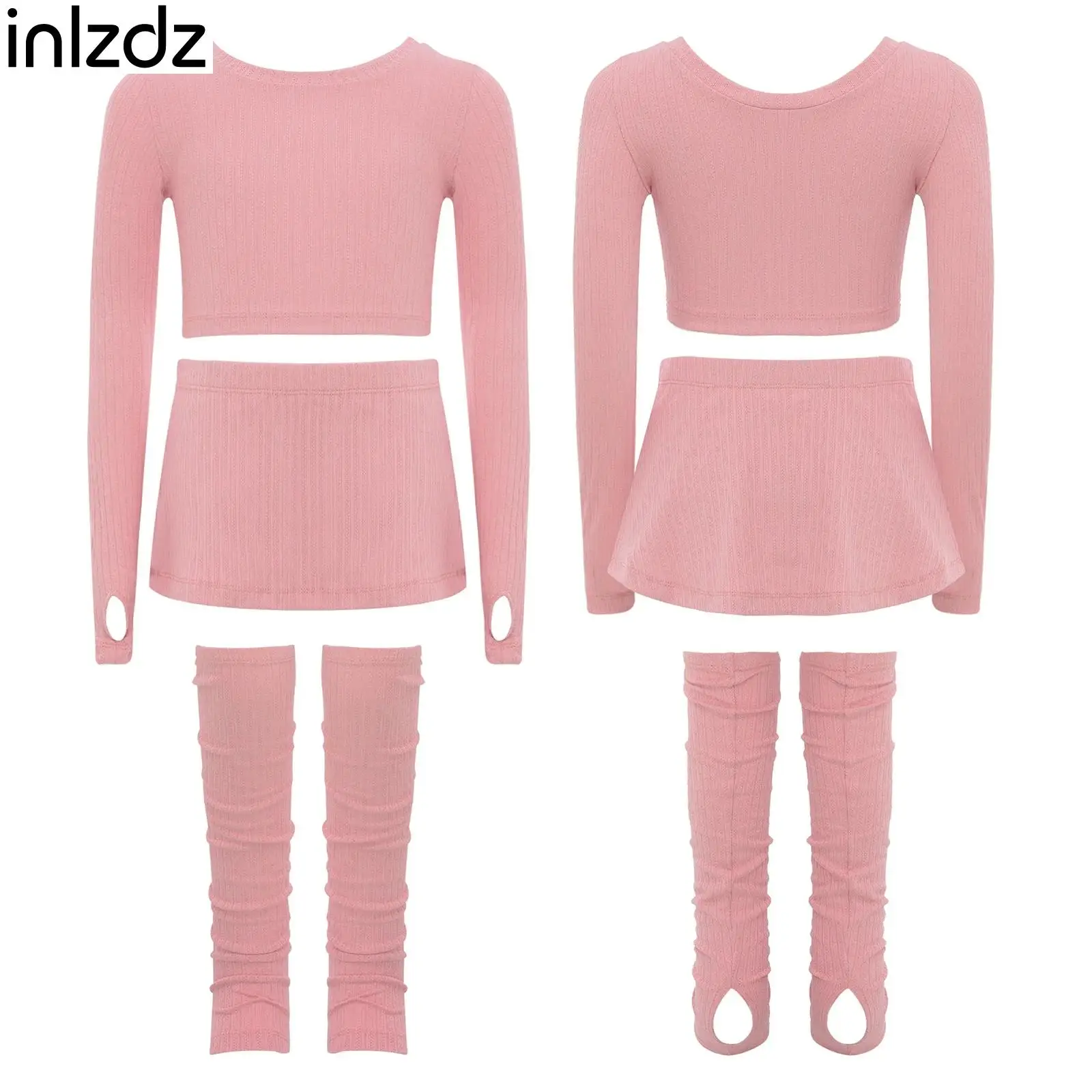 

Комплекты для балетных танцев для девочек, детский костюм для танцевальных тренировок, разогрева и выступлений, ребристый костюм с длинными рукавами для балетных соревнований