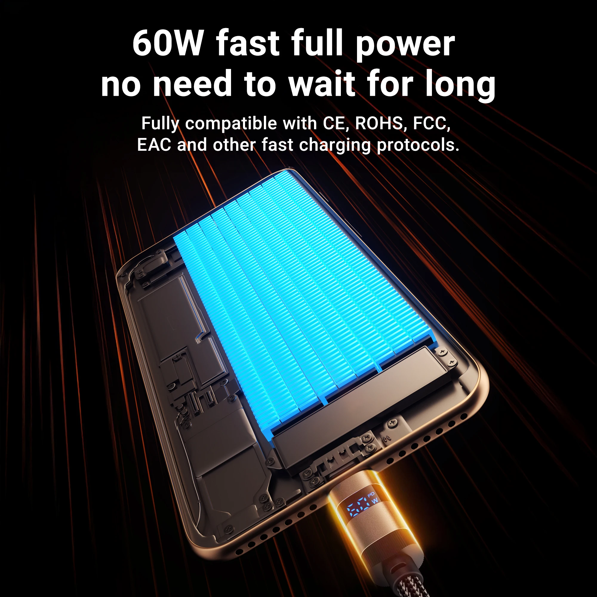 ACEFAST 내구성 USB C to C 3A 휴대폰 고속 충전 케이블, 삼성 S23 S24 60W LED 디지털 디스플레이, 노트북용 1.2M 유선 코드