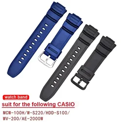 Silicone Watch Band for Casio MCW-100H/110H/W-S220/HDD-S100  WV-200/AE-2000/2100 Resin Strap 16mm Watch Accessories