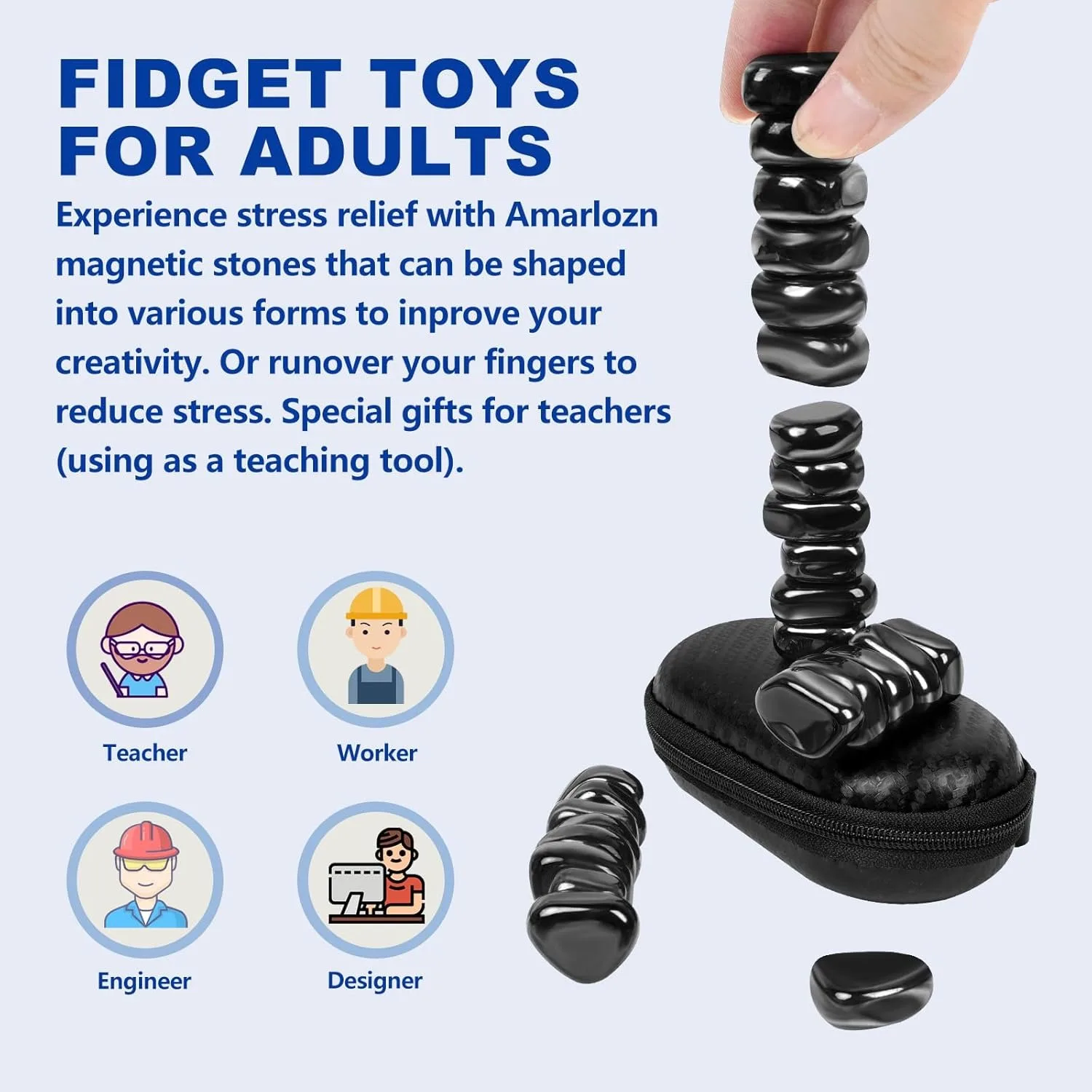 マグネットチェスゲームストーン、抗ストレス抗ストレスリリーフそわそわおもちゃ磁気ストーン大人用ADHD自閉症冷蔵庫ステッカーデスクEDC