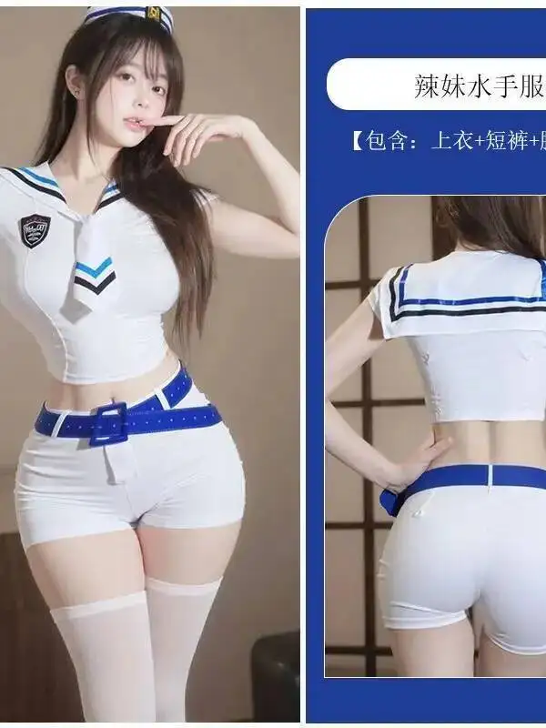 섹시한 대학 스타일 순수한 욕망 코스프레 매운 선원 유니폼 반바지 세트 짧은 소매 넥타이 정장 칼라 반바지 세트 매력적인 K27L