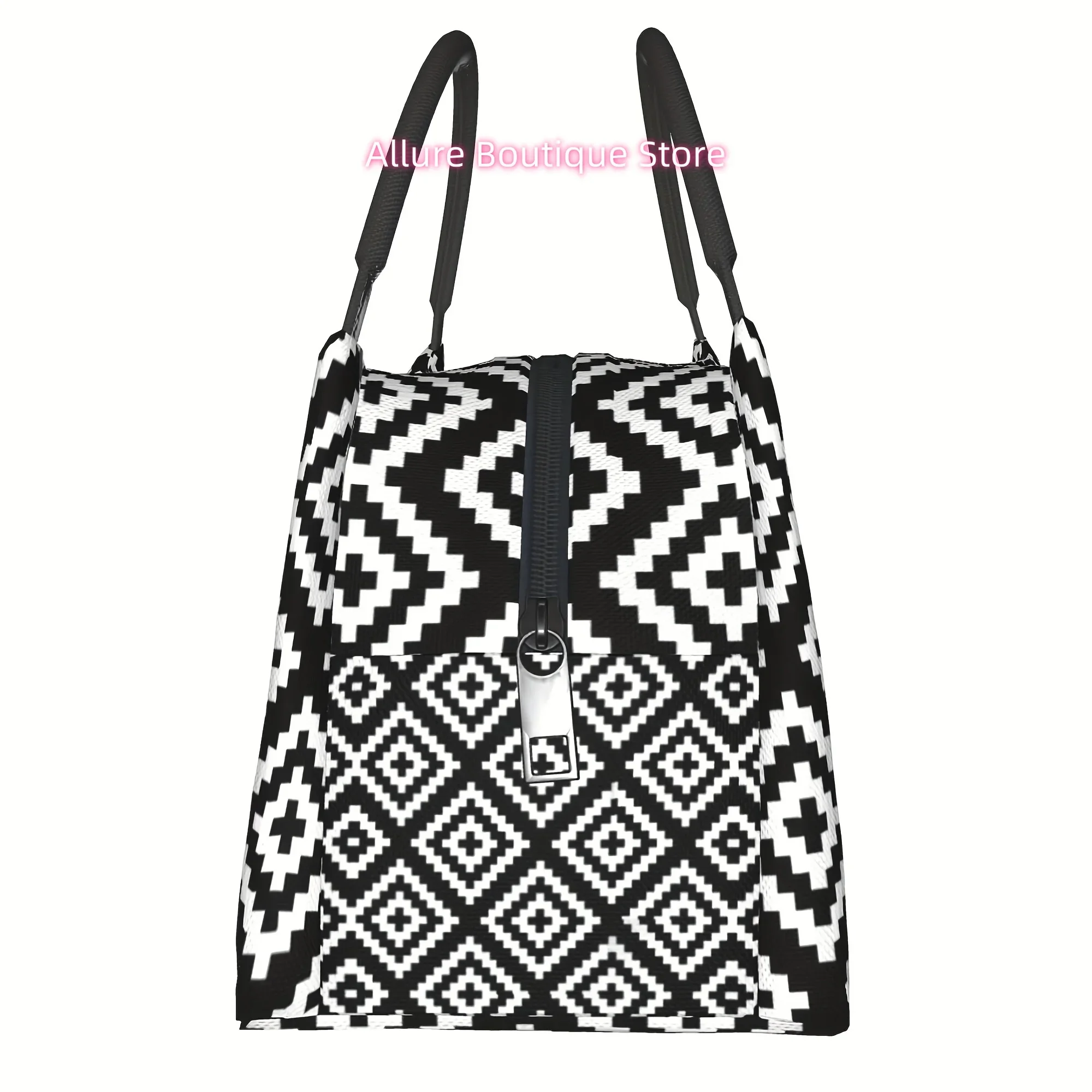 1pc Black And White Pattern, Reusable Cooler Bag, Cooler Bag, Insulated Lunch Bag for Camping Picnic Beach