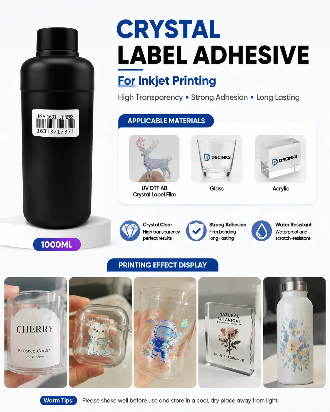 High‑Viscosity UV DTF Crystal Label Transfer Glue 1000ML Cold Transfer Adhesive For UV DTF Roll Printer DX5 XP600 i1600 i3200‑U1