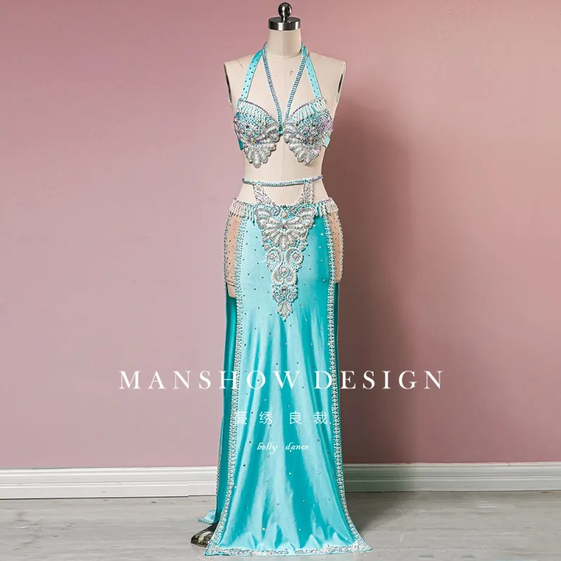 

Customized Belly Dance Costumes Women's Feel Bag Hip Skirt Set High Waist Tassel Long Skirt Bellydance Costume