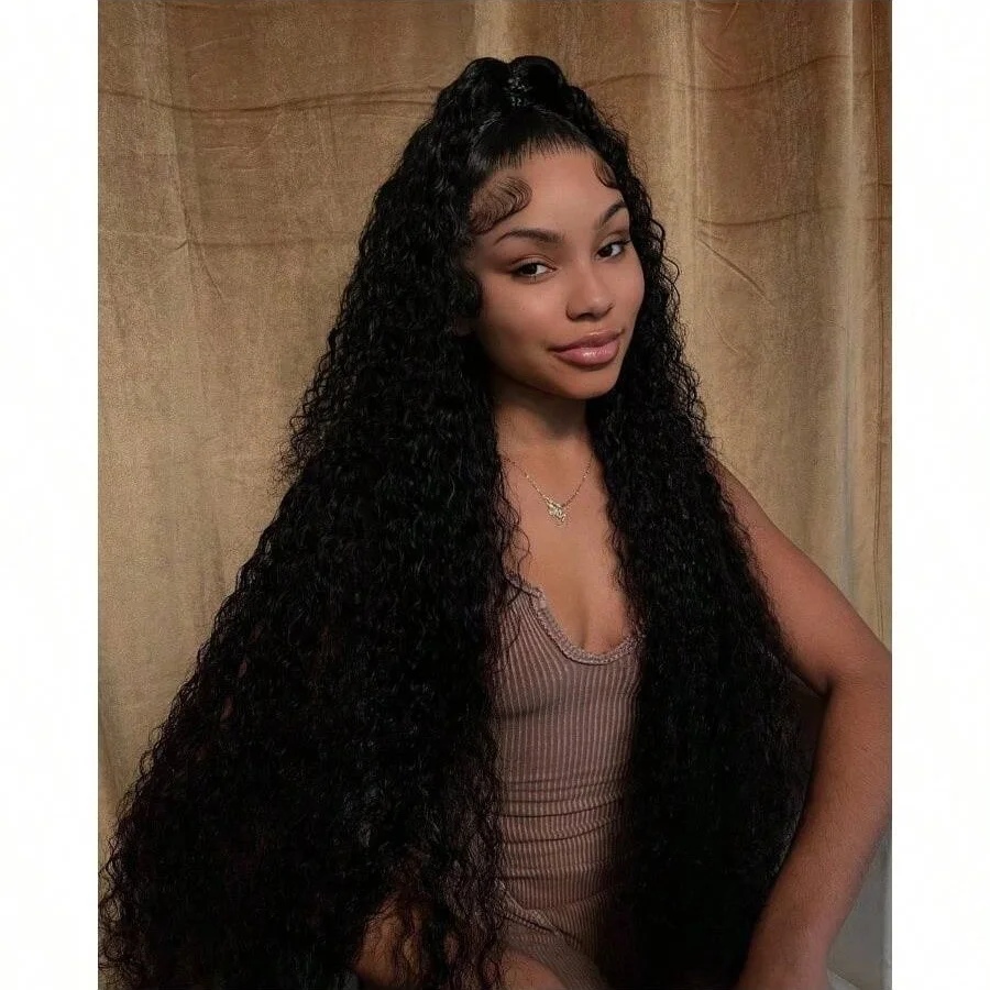 40 pulgadas de onda profunda 200% 13x4 HD transparente encaje Frontal pelucas de cabello humano rizado brasileño prearrancado con línea de cabello Natural