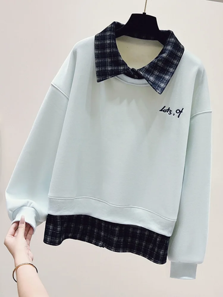 Thiened Fce Damen Ne Sweatshirt Loose Fit Herbst Winter Casual Sle Patchwork Design Original Muster Baumwolle P...