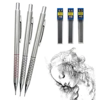 0.5 0.7 0.9mm Metal Mechanical Pencil with Eraser Set HB Lead Art Sketch Drawing Supplies Automatic Pencil Writing Stationery