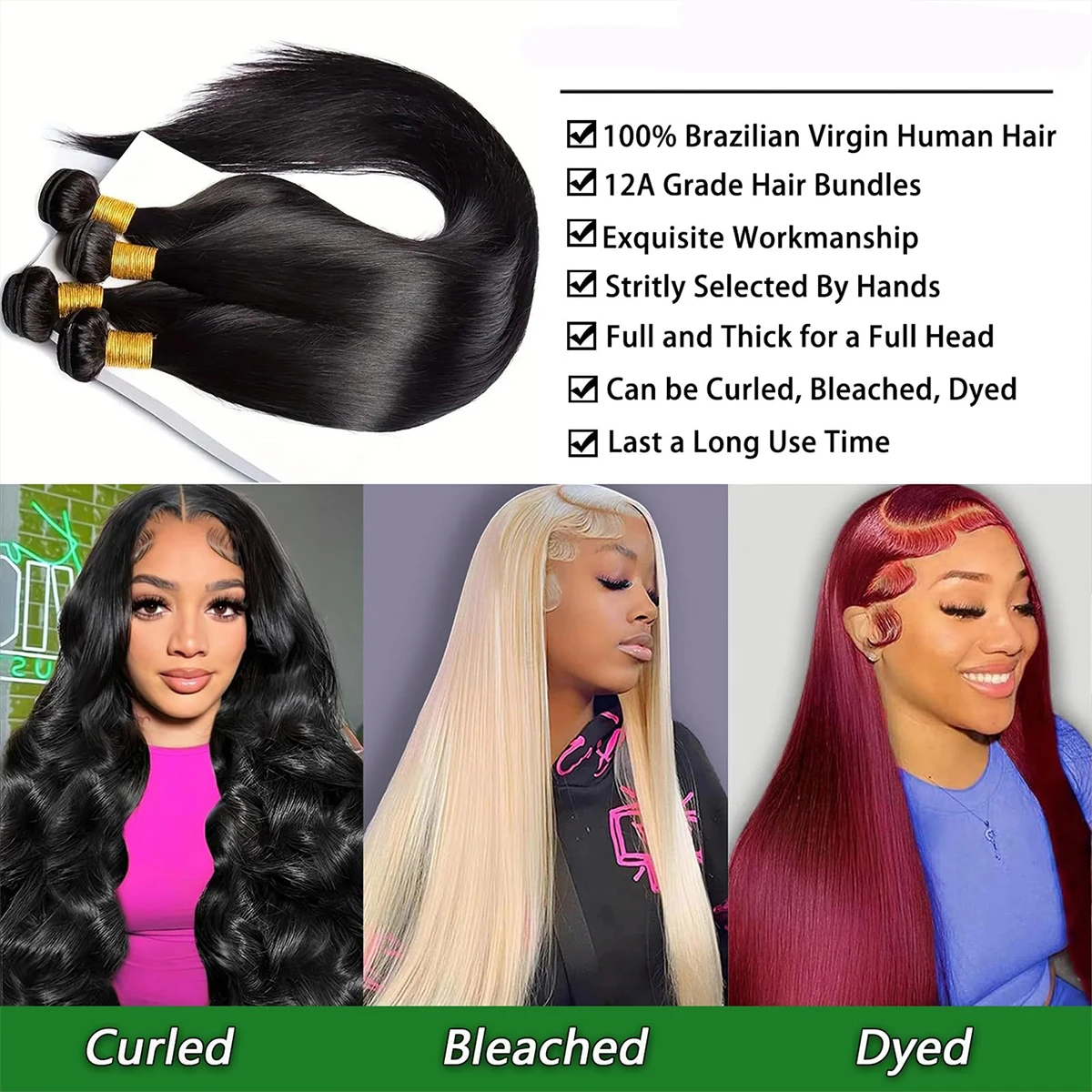 16A ナチュラルブラック人毛バンドル未処理ブラジル生毛織りバンドルストレート人毛バンドルヘアエクステンション