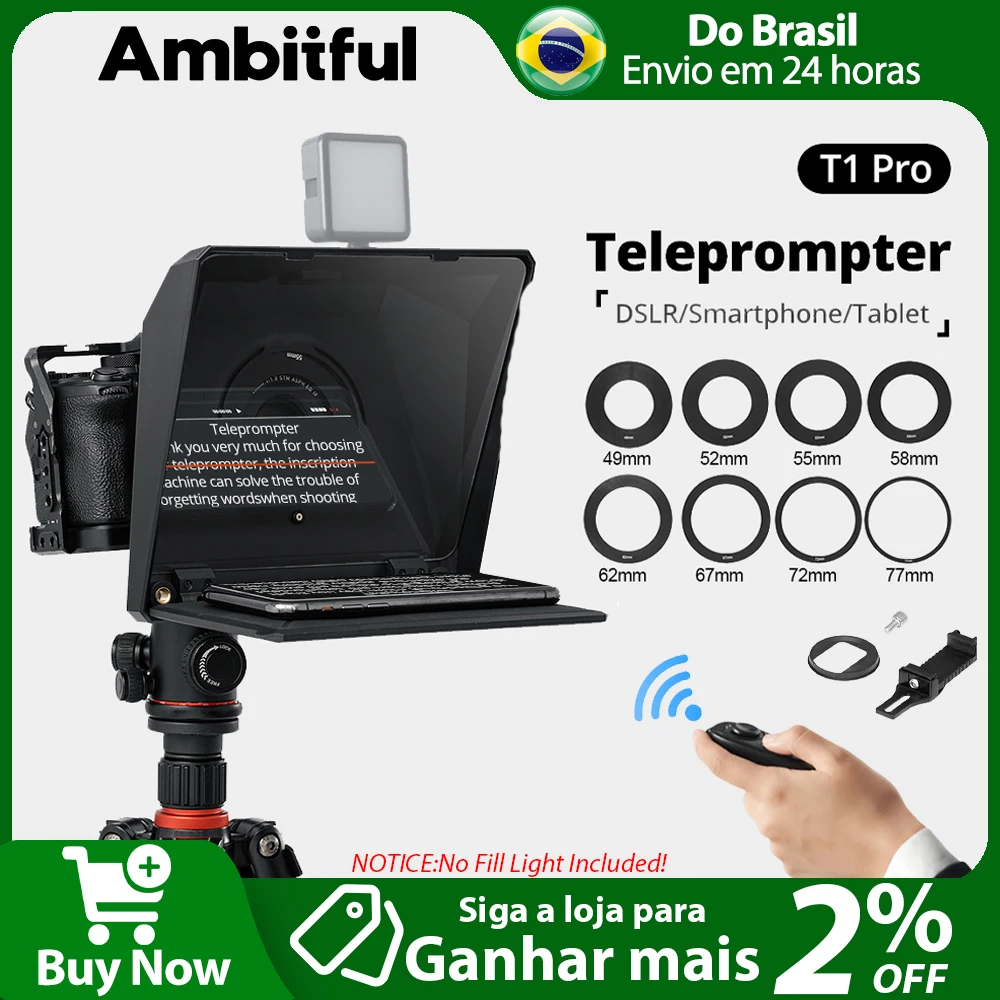 【do-brasil】ambitful-t1pro-teleprompter-universal-para-camaras-dslr-telefonos-y-tablets-con-control-remoto-montura-de-zapata-caliente-grabacion-en-vivo