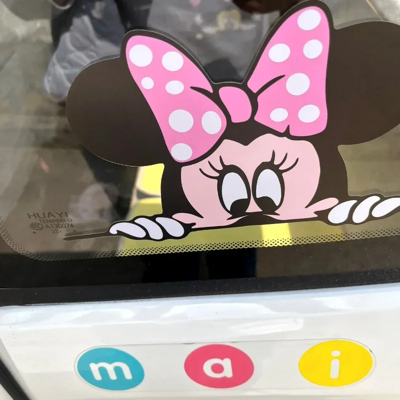 MINISO Disney Mickey Minnie Cartoon Car Stickers Side Door Body Window Stickers To Block Scratches Ladies Car Modification