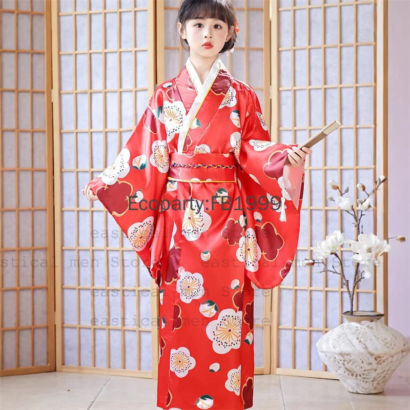 بدلة كيمونو يابانية تقليدية للأطفال للفتيات جميلة كرين ساكورا مطبوعة يوكاتا رداء كيمونو للأطفال مع زي أداء أوبي #3