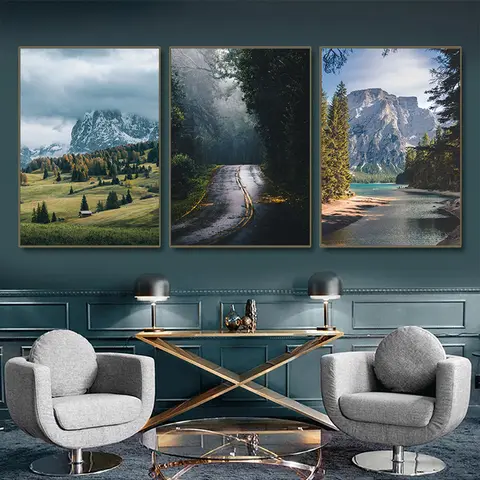 Vacker mörkgrön skog dimmigt bergslandskap naturlandskap poster kanvas målning väggkonst bilder heminredning 6 best sales naturaffisch - №3