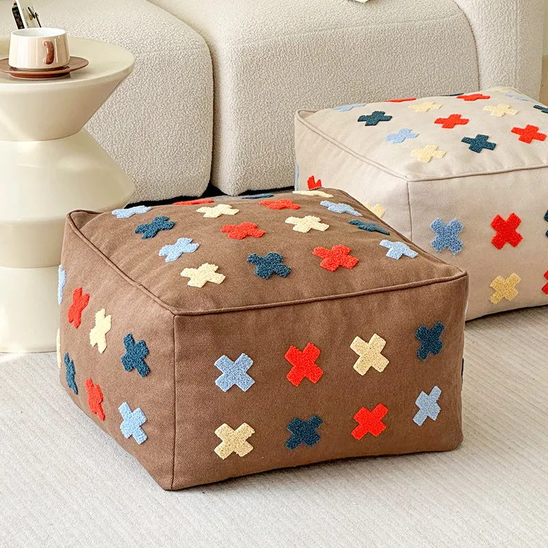 Pouf carré en tissu Tatami pour salon, repose-pieds japonais, meuble gain de place, ottoman de canapé, marchepied