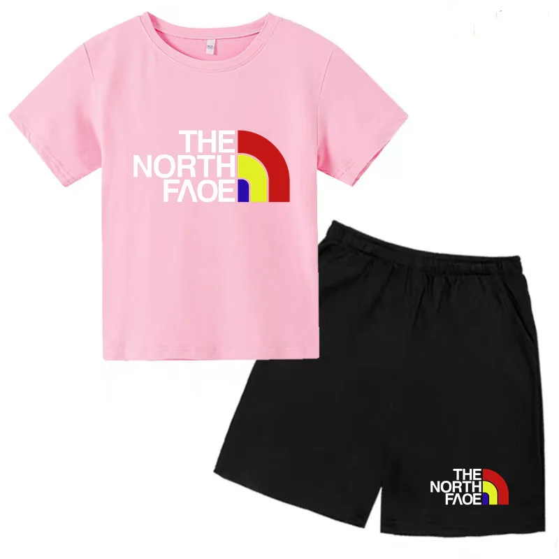 

Kids Summer T-shirt Rainbow Color Letter Print Boys Girls 3-12 Years Old Toddler Top+ Shorts 2P Casual Charming Brand Sports Set