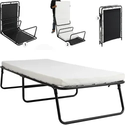 Folding Bed, Adult Guest Bed, Foldable, 80x190cm with 7cm Thick Memory Foam Mattress, Single Bed, Portable Folding Bed w/ wheels