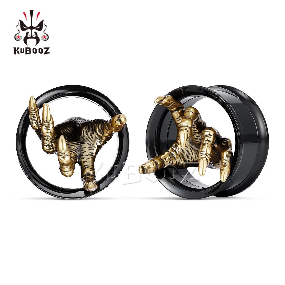 KUBOOZ 2PCS 3D Claw Hand Ear Gauges Black Stainless Steel Hollow Ear Tunnels Expanders Gothic Punk Style Piercing Plugs