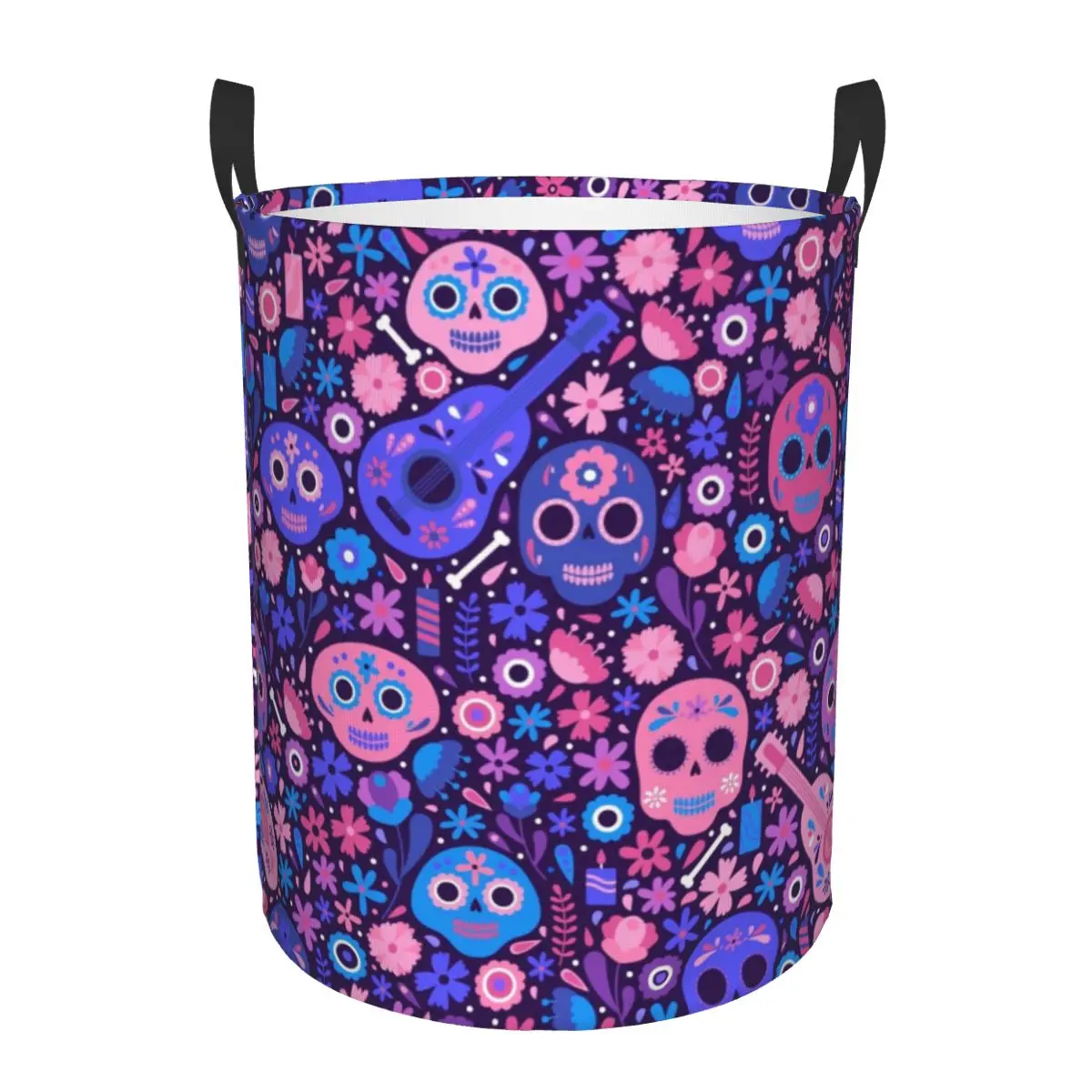 Customized Day Of The Dead Laundry Basket Collapsible Mexican Sugar Skull Toy Clothes Hamper Storage Bin for Kids Nursery