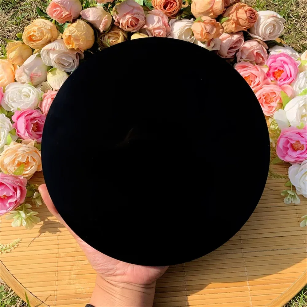 Natural Black Obsidian Scrying Mirror Wicca Witchcraft Divination Healing Crystal Disc Feng Shui Meditation Altar Plate Decor