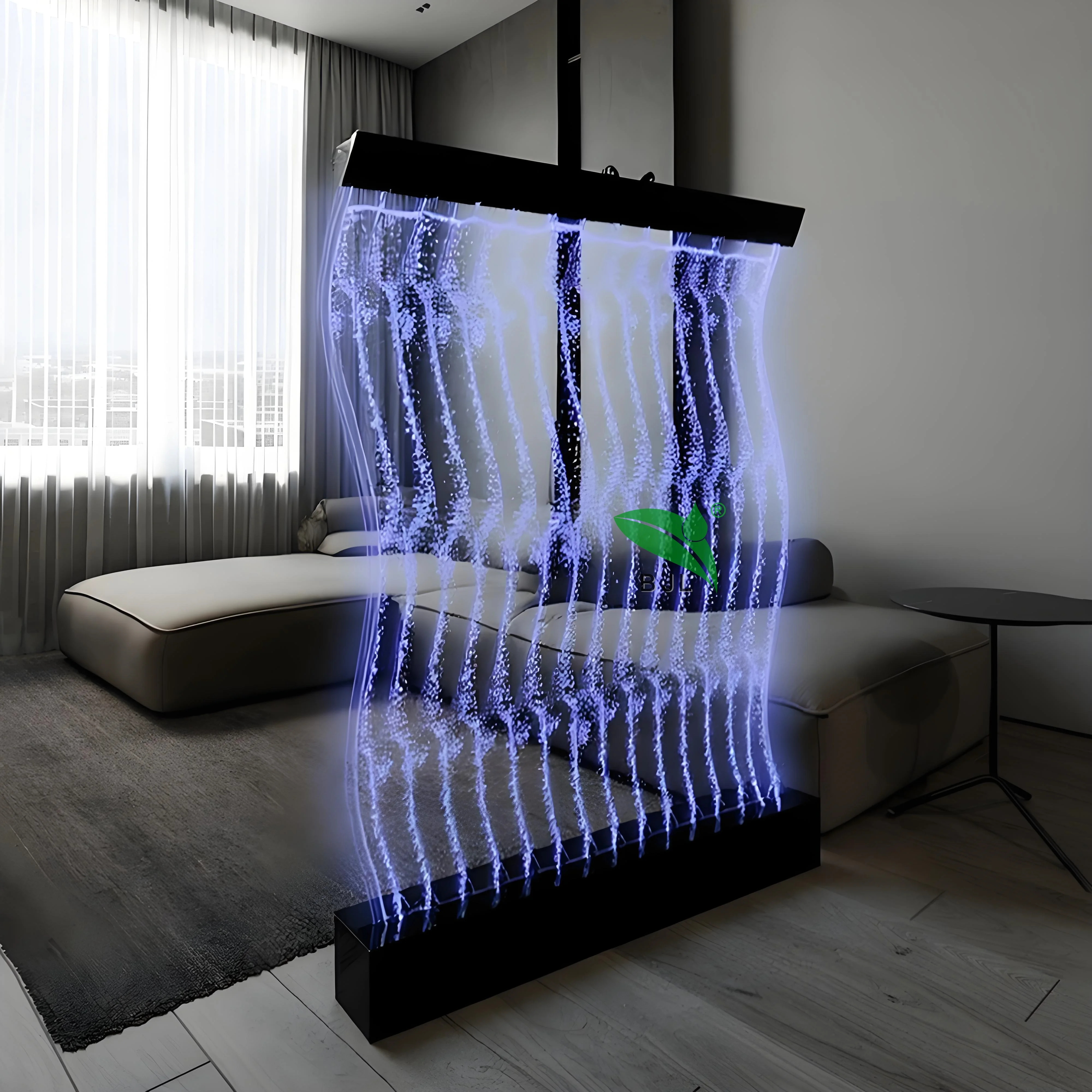 

Customization.Home Decoration Floor Standing Curved Water Feature LED Light Acrylic Water Bubble Panel Wall Room Divider