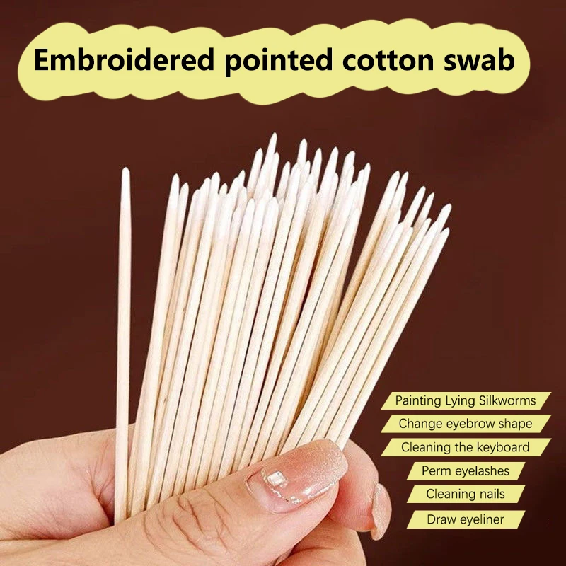 Lint Free Micro Wood Makeup Brushes Double-Pointed Disposable Ultra-Small Cotton Swab Brush Eyelash Extension Glue Removing Tool