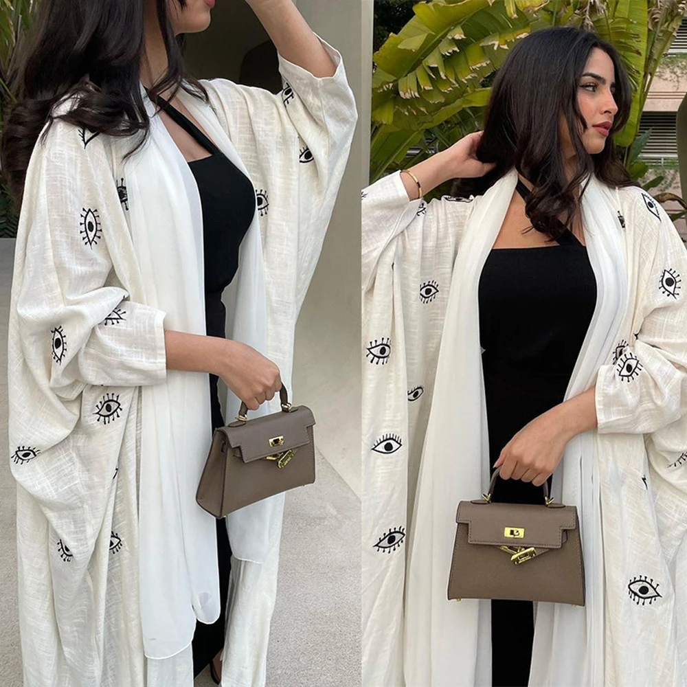 

Cheap White Abaya Dresses Embroidery Saudi Store Long One-piece Dress Gown Prayer Outfit Wear Ramadan Eid Mubarak Muslim Gift