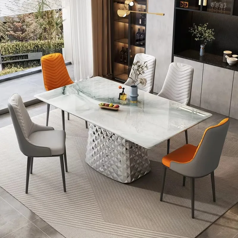 

Wholesale High End Marble Dining Table Modern Luxurious Designer Silver Dinner Table Popular Italian Square Dining Table