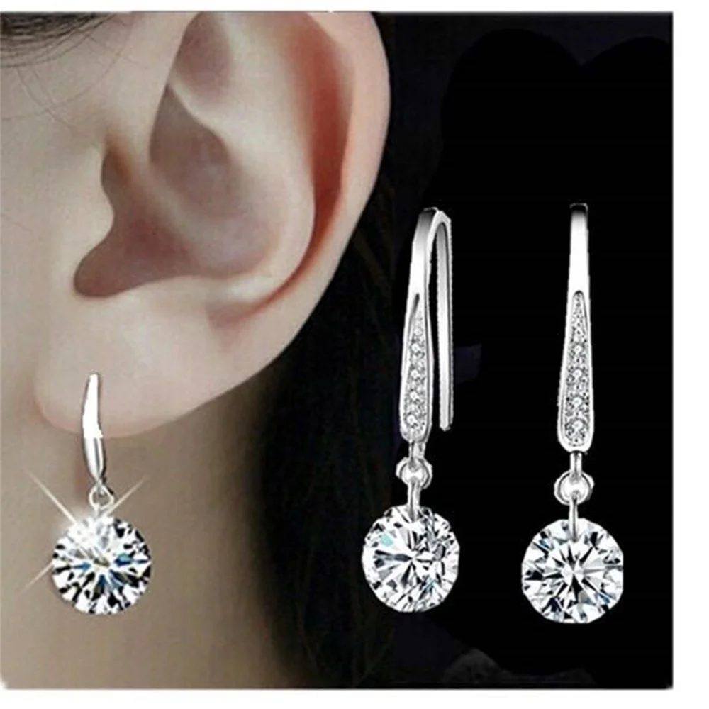 Women Hook Dangle Earring Women Fashion 925 Sterling Silver Rhinestone Dangle Earrings Wedding Jewelry For Party Banquet