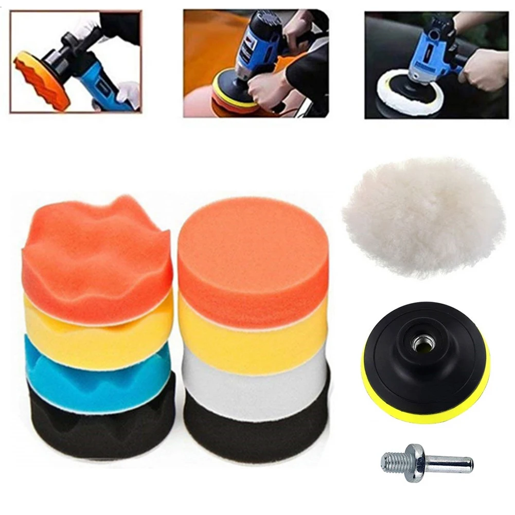 Car Polishing Kit Self-Adhesive Buffing Waxing Sponge Wool Wheel Polish Pad for Car Polisher Drill Adapter Detail Cleaning