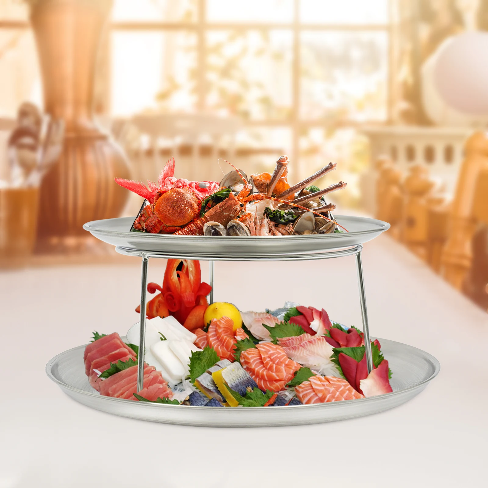 

2-уровневый набор сервировочных подносов для морепродуктов, круглые тарелки для закусок диаметром 20 см и 25 см с подставкой, блюдо для вечеринок для суши, доска для сыра для бордюра