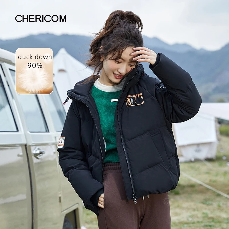 Chericom Cartoon Trend Hooded Women's Winter Down Jacket Duck Down Thickened Short Overcoat Printing Parent-Child Coats 279292