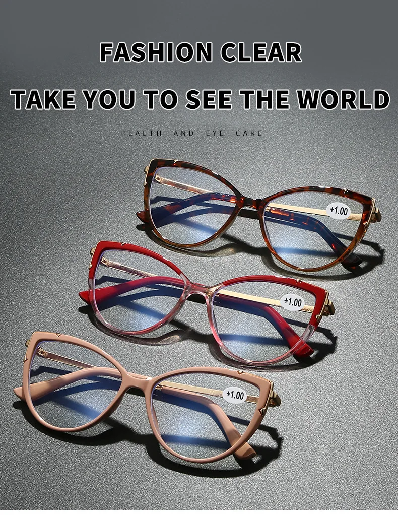 2026 Neue Damen-Lesebrille Hochwertige Blaulichtfilter-Lesebrille Farbblockierende Katzenaugen-Mode Vielseitige Lesebrille – Detail 4