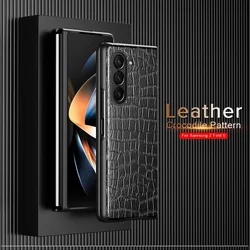 Luxury Crocodile Pattern Leather Phone Case for Samsung Galaxy Z Fold 6 5 4 3 2 5G Hard PC Frame Shockproof Cover