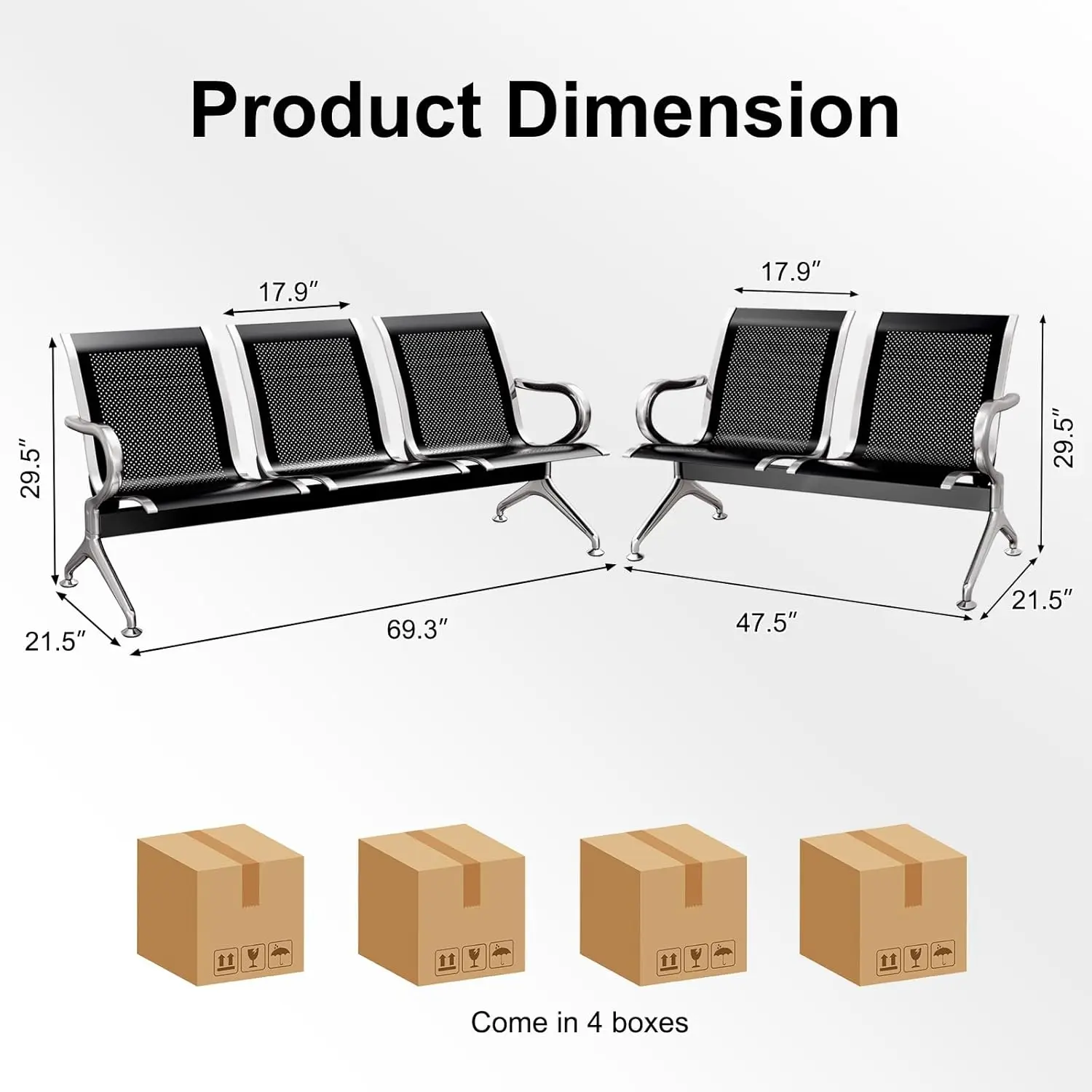 Waiting Room Chairs - Office Lobby Chairs, 5 Seat Reception Area Furniture, Waiting Room Bench With Ergonomic Backrest For