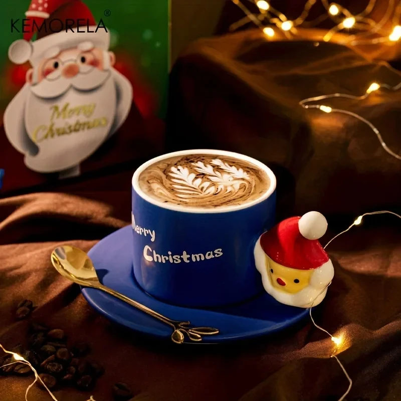 400ML Ceramic Glass Cup With Spoon Lid Santa Milk Coffee Restaurant Creative Decorative Beverage Cup Gift Box Set Christmas Gift