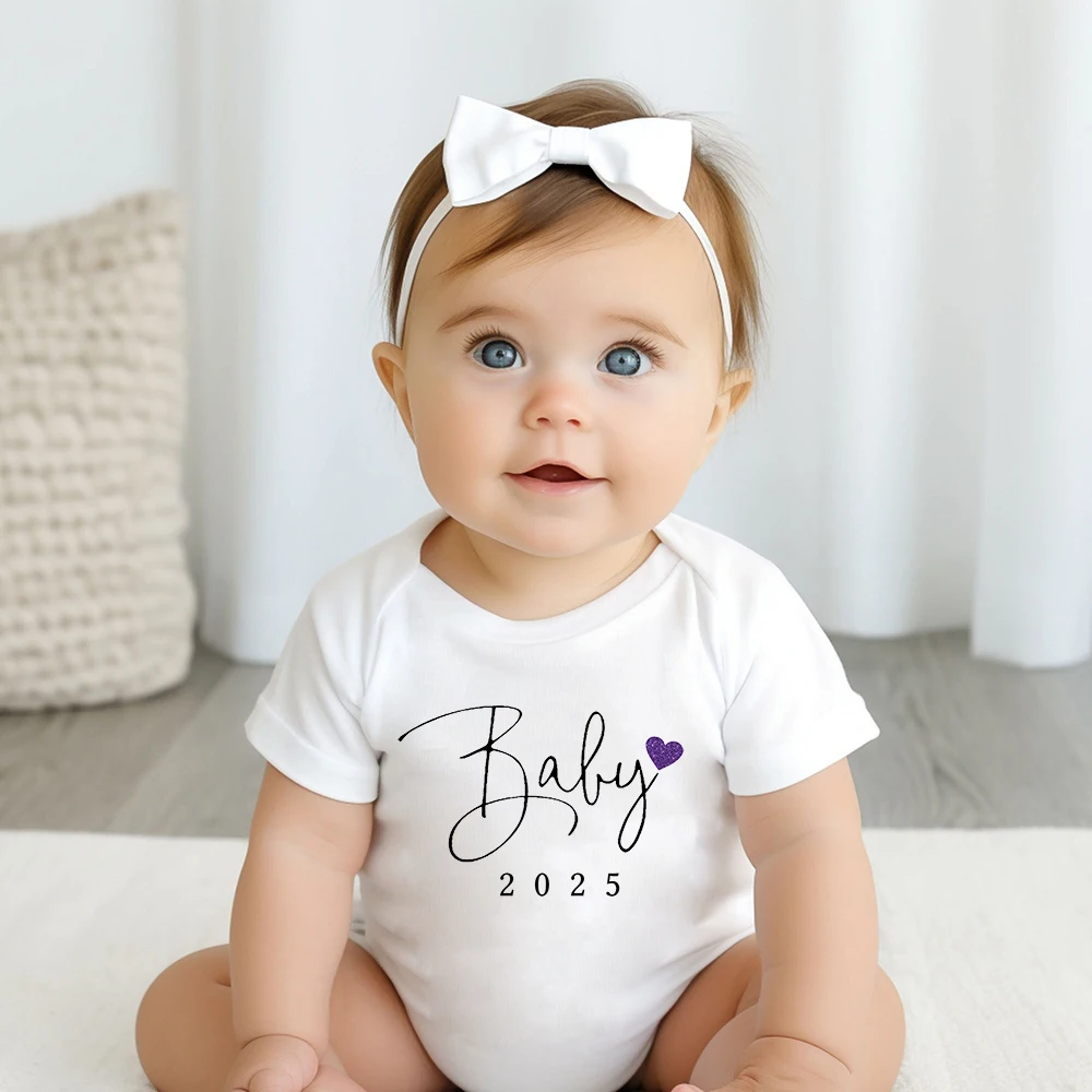 Baby 2025 Print Baby Romper Boy Girls Short Sleeve Infant Bodysuit Round Neck Newborn Jumpsuit Pregnancy Announcement Rompers