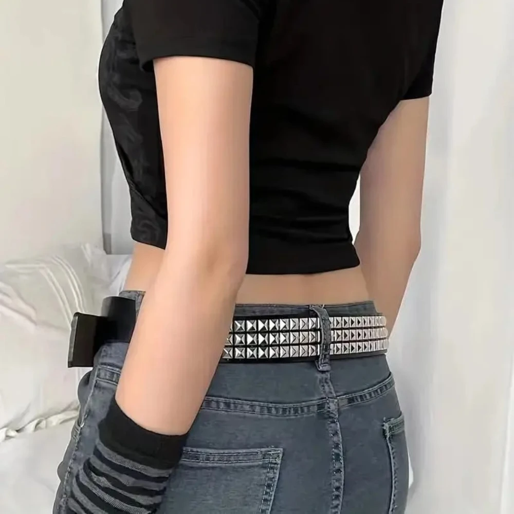 New Fashion Square Bead Rivet Belt Women Metal Pyramid Belt Hardware Jeans Belt Punk Y2K Belt Designer Waist Belt