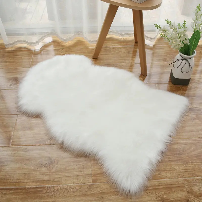 

Sheepskin Chair Cover Seat Pad Soft Carpet Hairy Plain Skin Fur Plain Fluffy Area Rugs Bedroom Faux Carpet Mat 3 Sizes