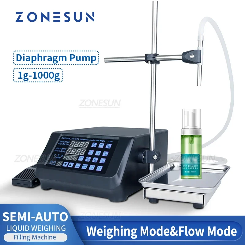 ZONESUN Diaphragm Pump Semi Automatic Liquid Filler Bottle Beverage Drink Small Filling Weighing Machine ZS-DPYT320