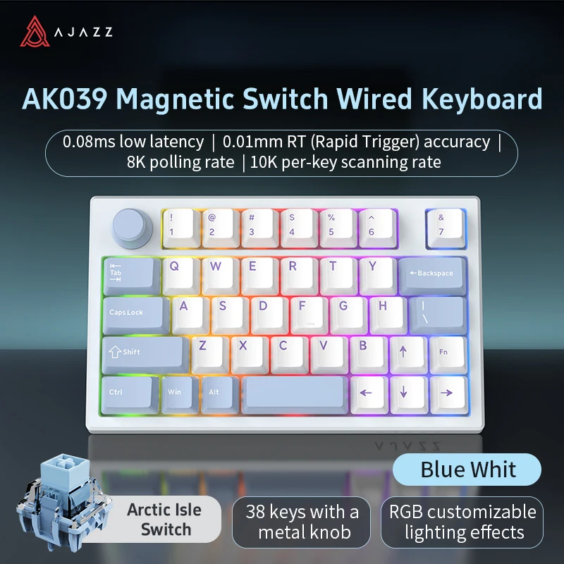 Ajazz AK039 Bedraad Magnetisch Schakelend Mechanisch Gaming Toetsenbord 0.01mm 8K Return Rate mini Layout Gaming Toetsenbord RGB DIY